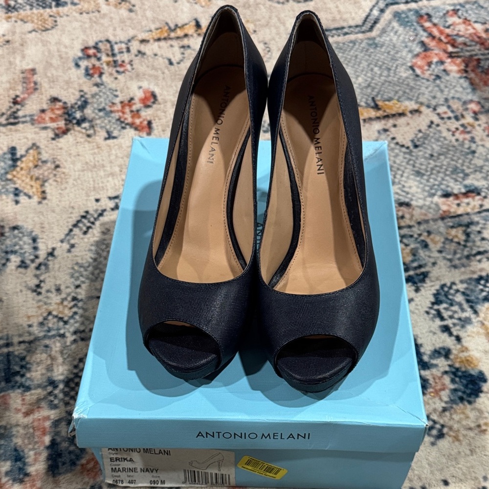 ANTONIO MELANI Marine Navy Peep Toe Heels size 9